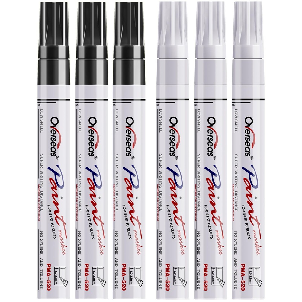 White and Black Paint Pens, 6 Pack Oil Based Permanent Markers - Medium Tip, ...