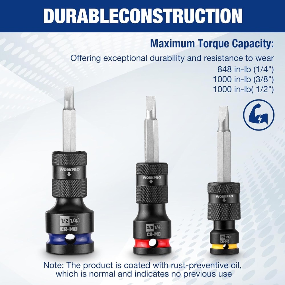 WORKPRO 1/2" 3/8" 1/4inch Quick Release Hex Impact Socket Adapter Bit Holder Set