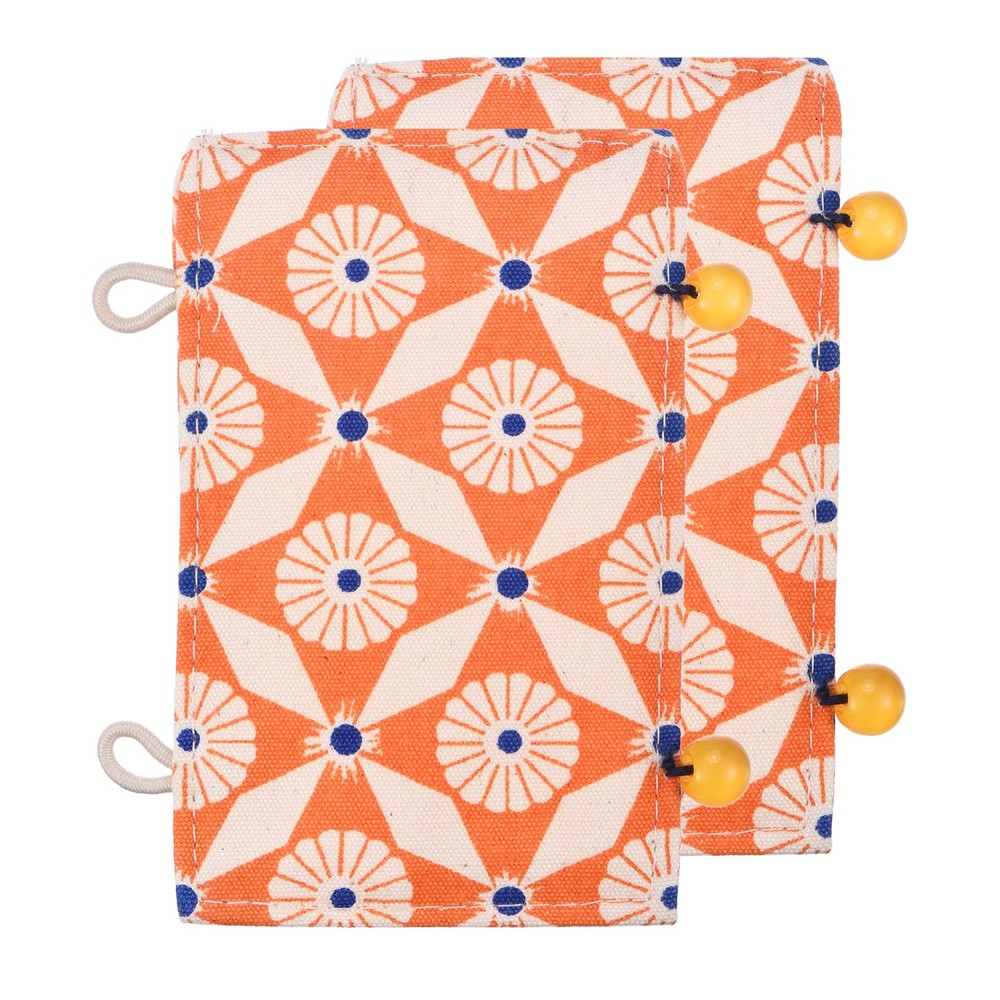 2 Pcs Teapot Handle Cover, Anti-Slip Kettle Handle Sleeve Flower Pattern, Orange