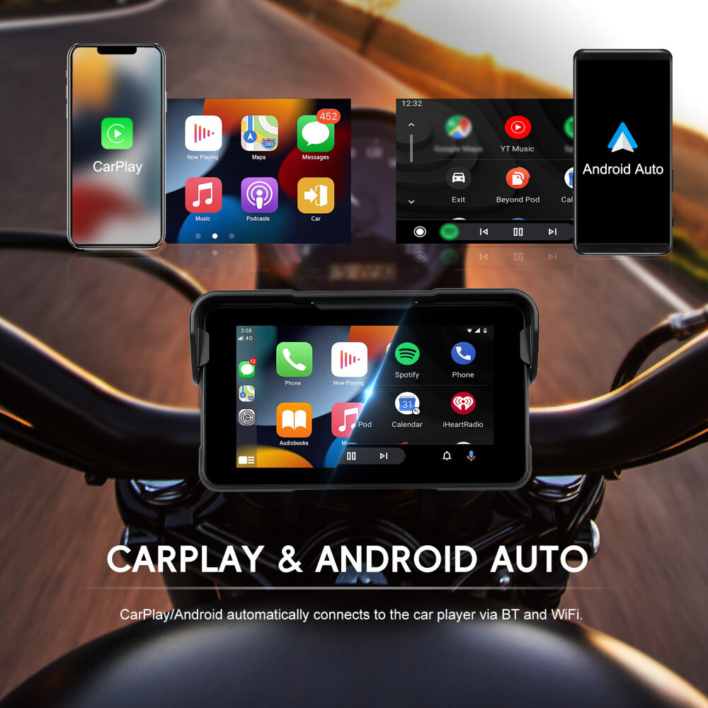 5" Waterproof Motorcycle Navigator Portable Wireless CarPlay Android Auto Screen