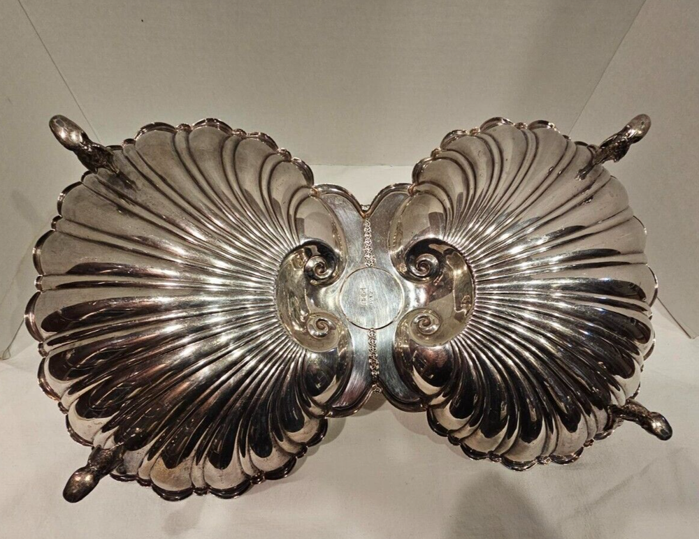 1922 AESTHETIC MIDCENTURY FISH & SHELL LG SOLID BUFFET SERVER CRESCENT SILVER