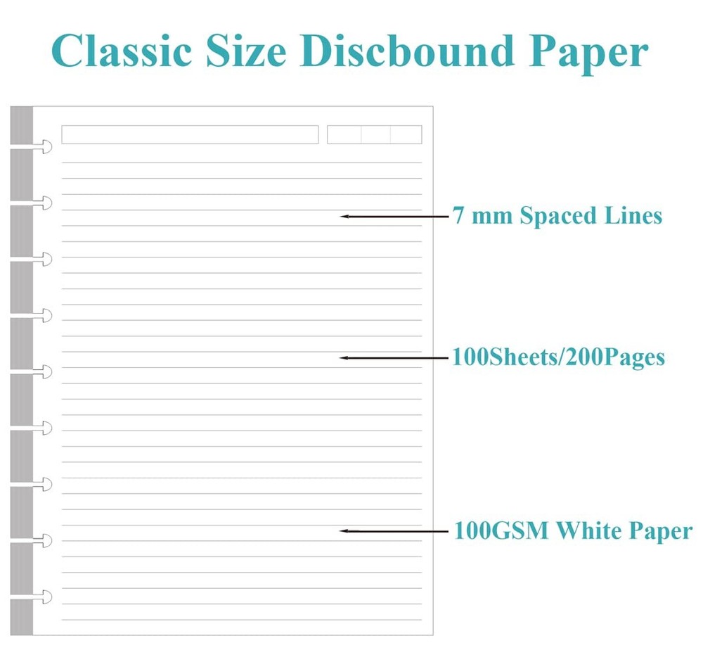 ZGMJ Classic Size Discbound Lined Refill Paper, 9-Disc White