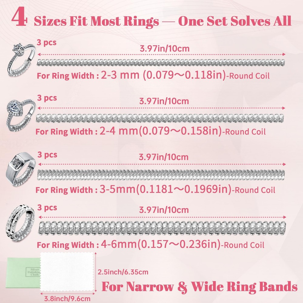 Ring Sizer Adjuster for Loose Rings – 12 Pack Invisible Guards, clear