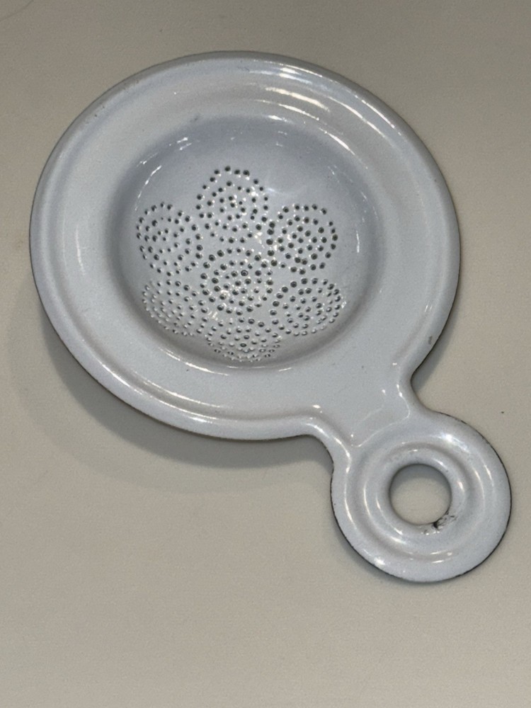 Vintage White Enamel Ware Enamaleware Tea Strainer EUC