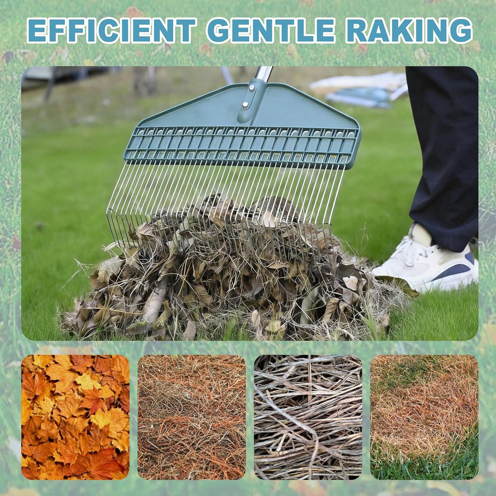 Thatch Rake, 66" Adjustable Handle, 17" Wide Dethatcher Rake for Garden, Patio &