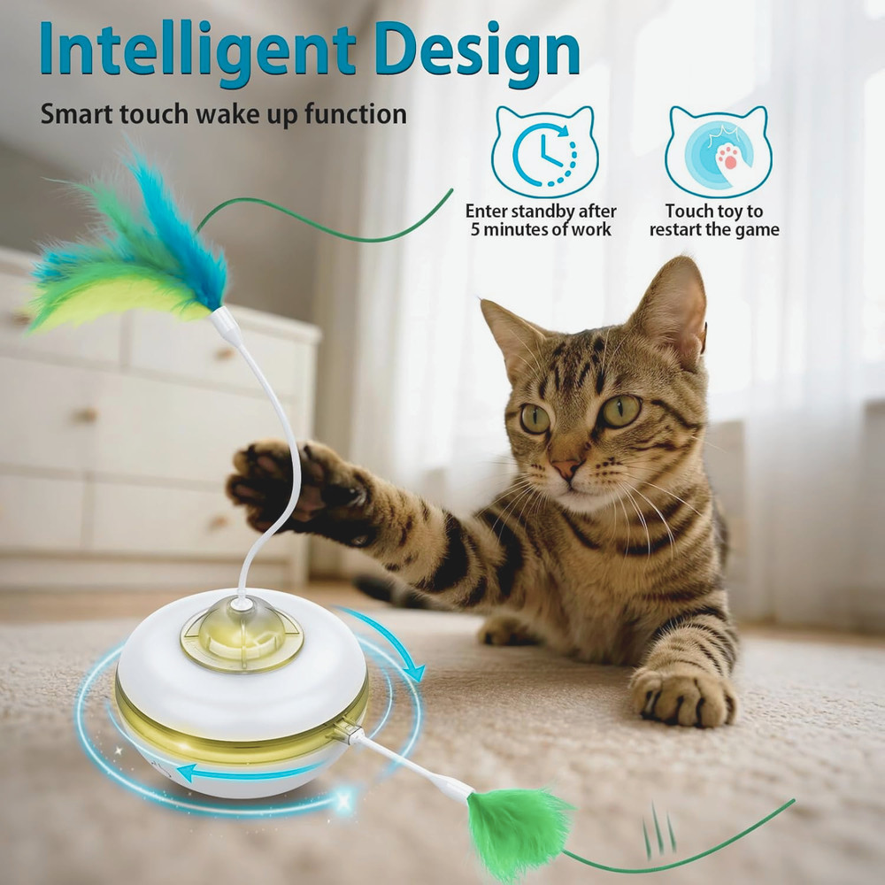 Automatic Interactive Cat Toy Rechargeable Moving Feather Mouse Squeak Fun Pet T