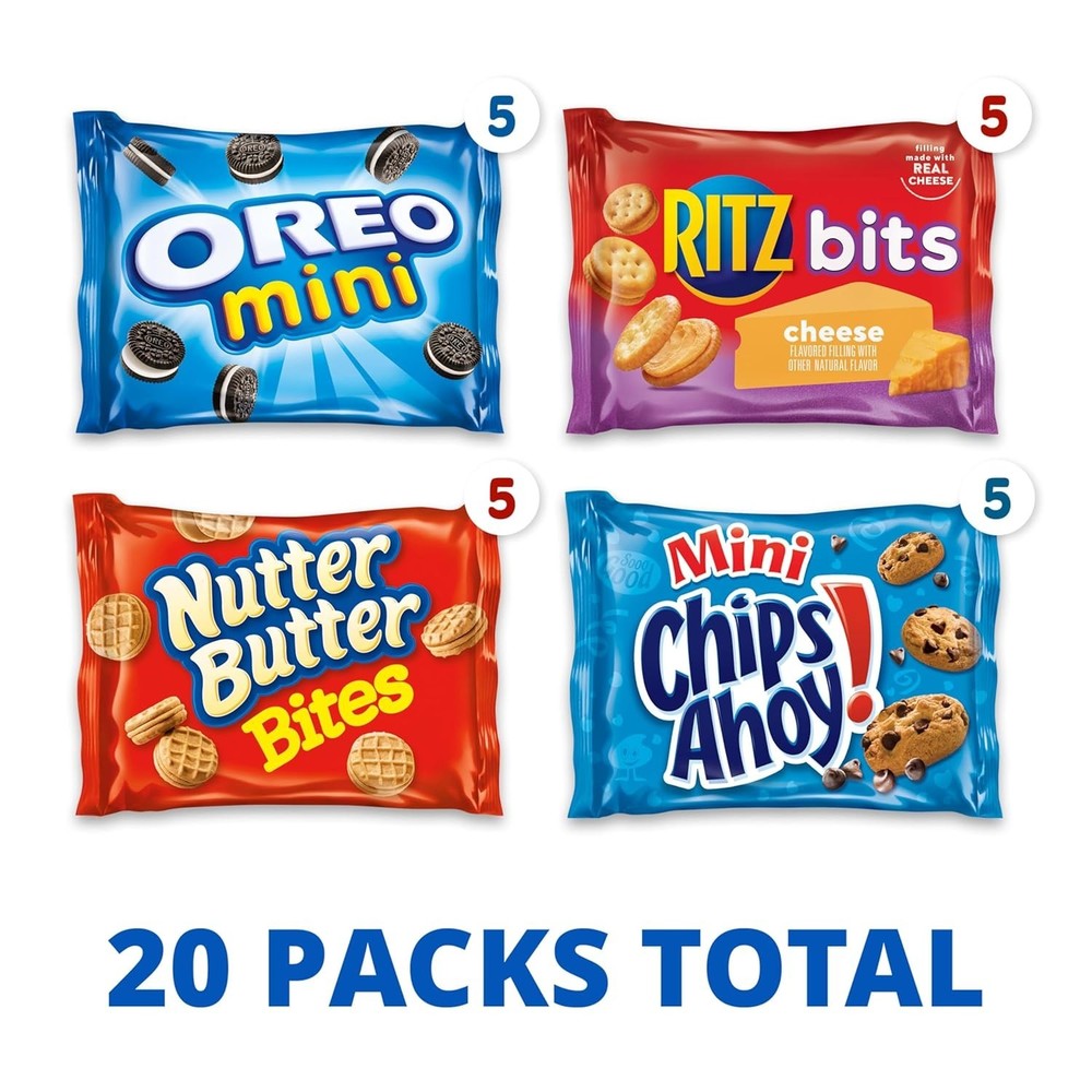 20 Pack Assorted Snacks: OREO Mini, CHIPS AHOY! & RITZ for Lunch Boxes & Parties