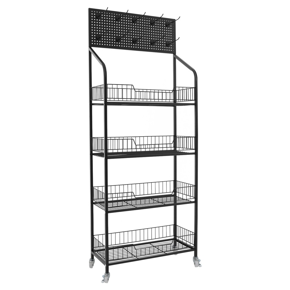 4 Tiers Retail Display Rack Snack Display Organizer Snack Rack Stand with Hooks
