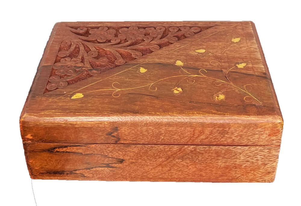Mango Wood Engraved Box with Brass Inlays