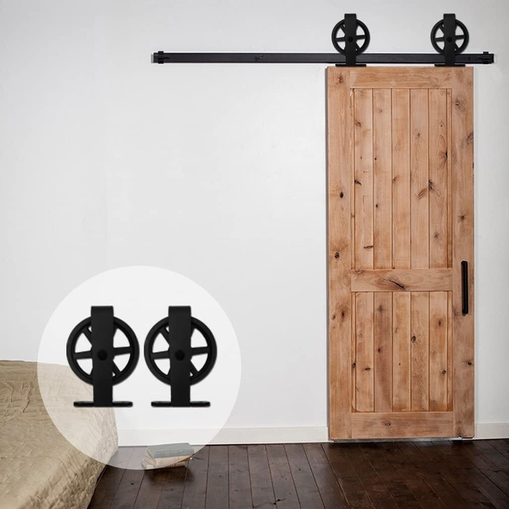CCJH 4-20FT Sliding Barn Door Hardware Basic Black Roller Kit Single/Double Door