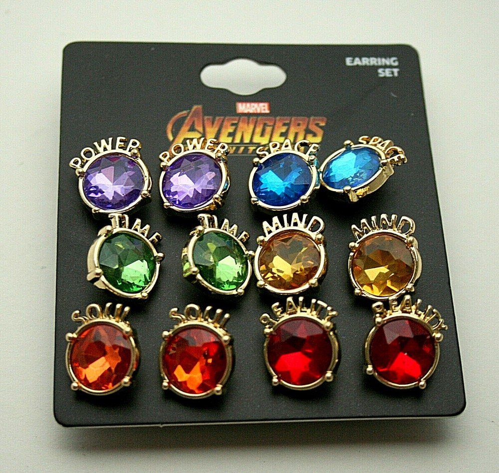6 Pair Marvel Comics Avengers Infinity War Gauntlet Stones Earring Set New MOC