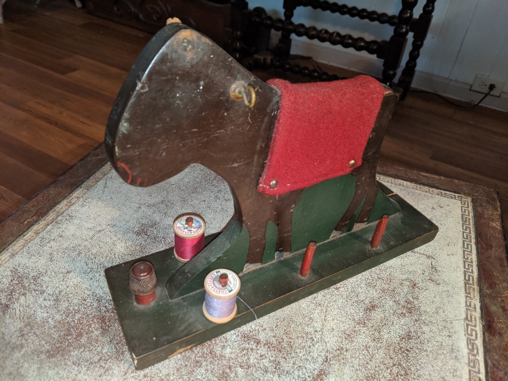 Adorable! Antique Figural Primitive Folk Art Sewing Thread Holder Donkey 1920s