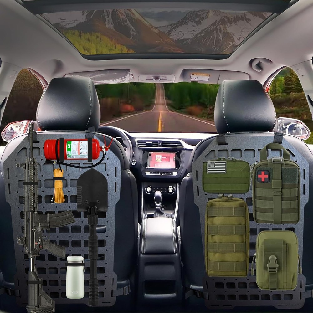 Molle Panel for Truck - Tactical Seat Back Organizer (2-Pack), Rigid Black
