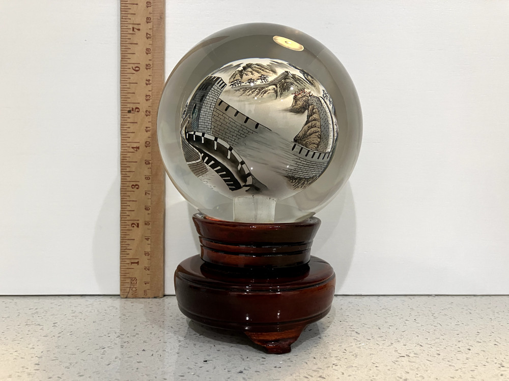 Chinese Inside Reverse Hand Painted Great Wall Art Glass Globe