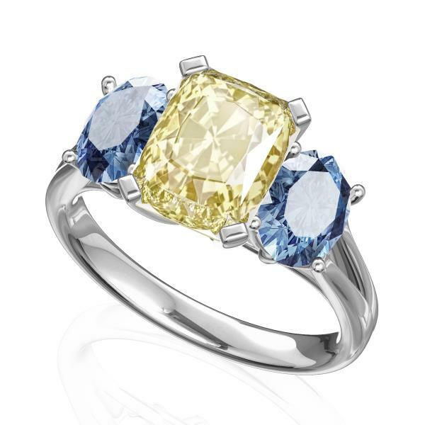 Emerald Cut & Oval Three Stone Ring 14k Solid Gold
