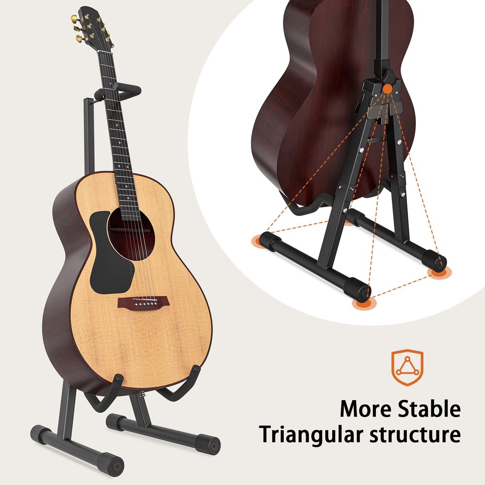 Adjustable Folding Guitar Stand, A-style with Neck Holder, Fully Assembled fo...