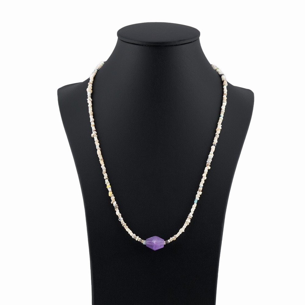 Amethyst Gemstone With Ancient Shell Quartz Old Beads Necklace
