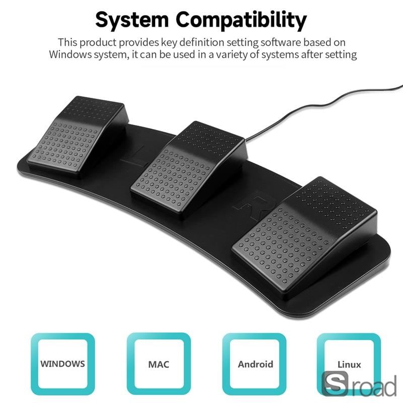 USB Programmable Customizable 3-Pedal Foot Switch For Gaming Music Office