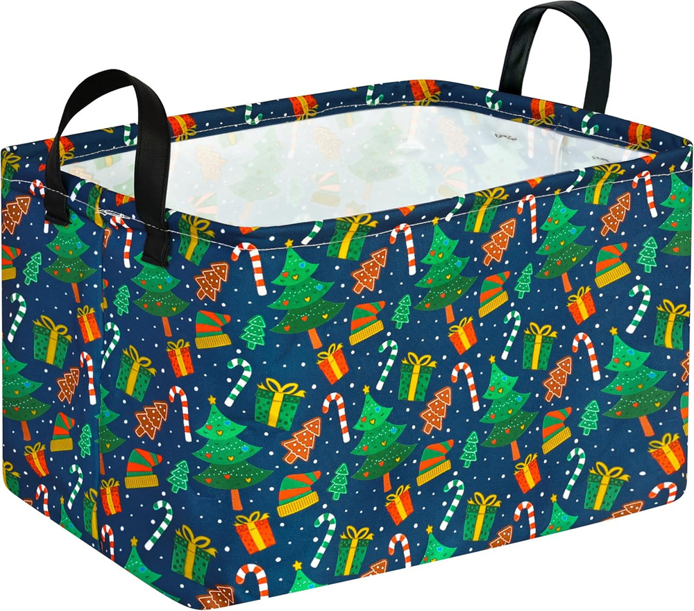 Rectangular Christmas Basket Storage Bin Collapsible Nursery Hamper Book Shel...