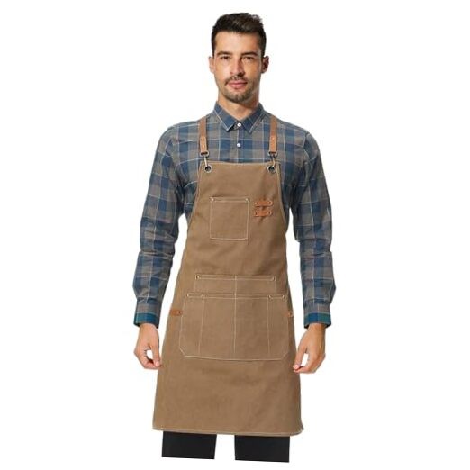 Canvas Work Apron,Cross Back Aprons for Brown
