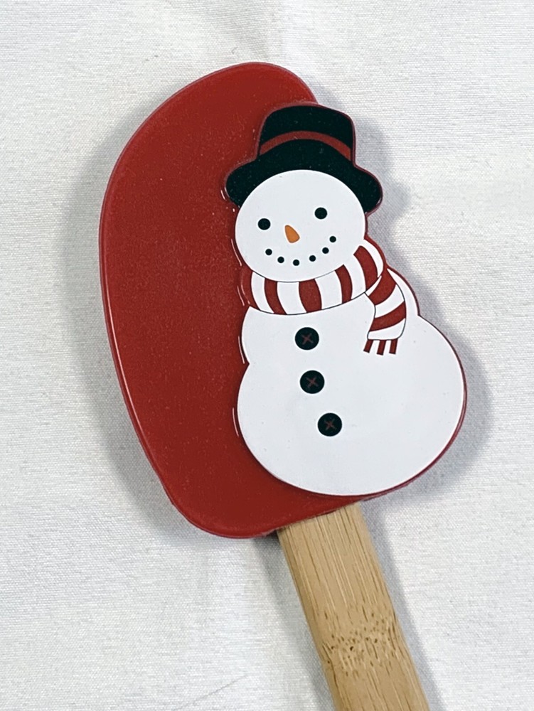NWT Sur la Table Snowman Silicone Spatula Scraper Red Wood Handle