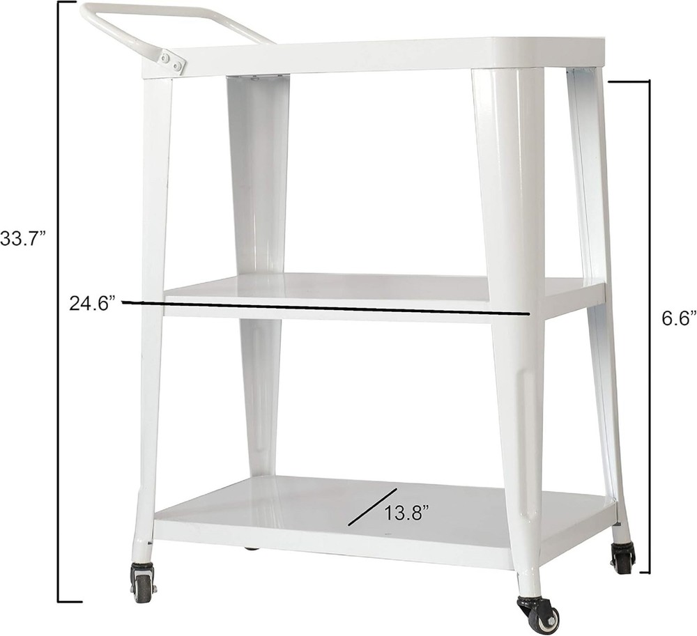 3-Tier Metal Rolling Cart Swivel Rollers Durable Utility Table Wheels with Han