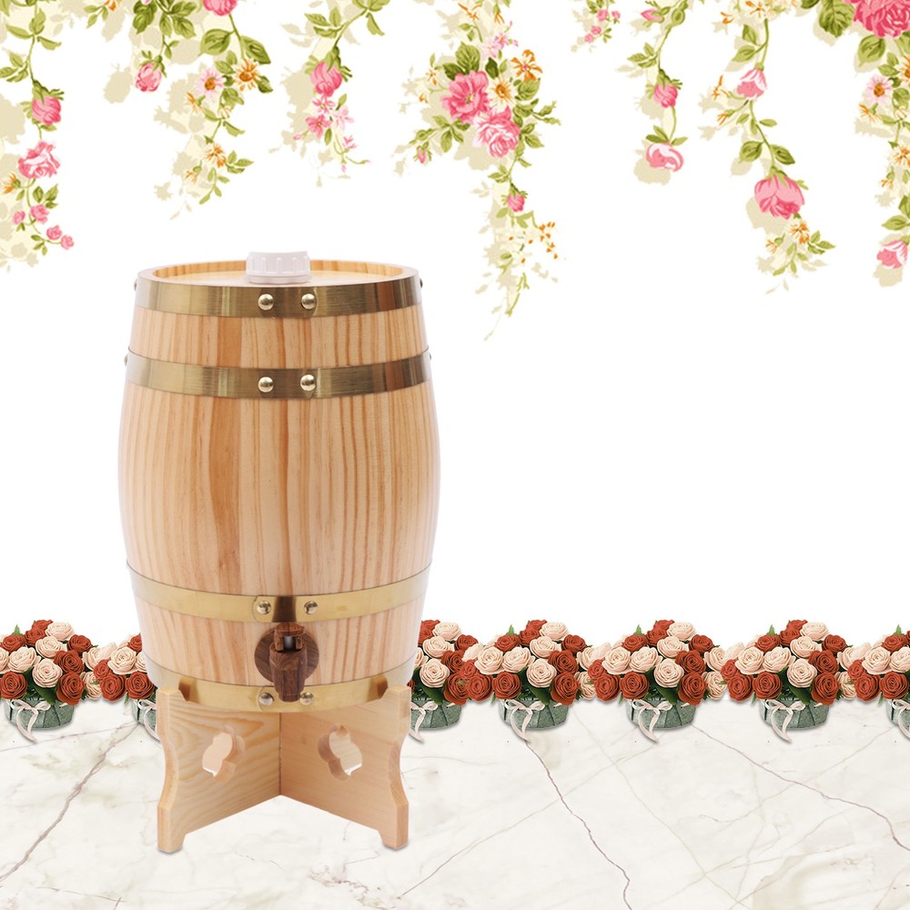 Wooden Wine Barrel 5L Vertical Pine Decorative for Home Kitchen Bar Display