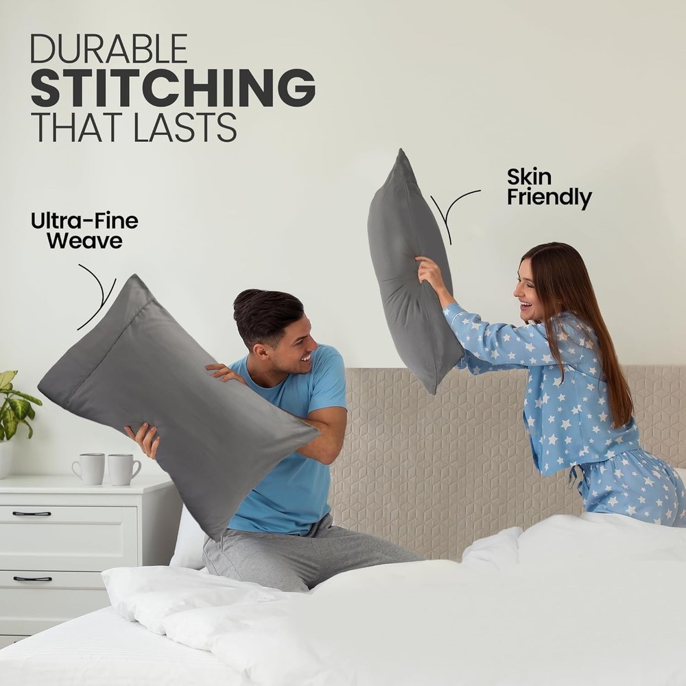 Queen Size 2-Pack – Soft Brushed Microfiber – 20x30 Inches (Grey)