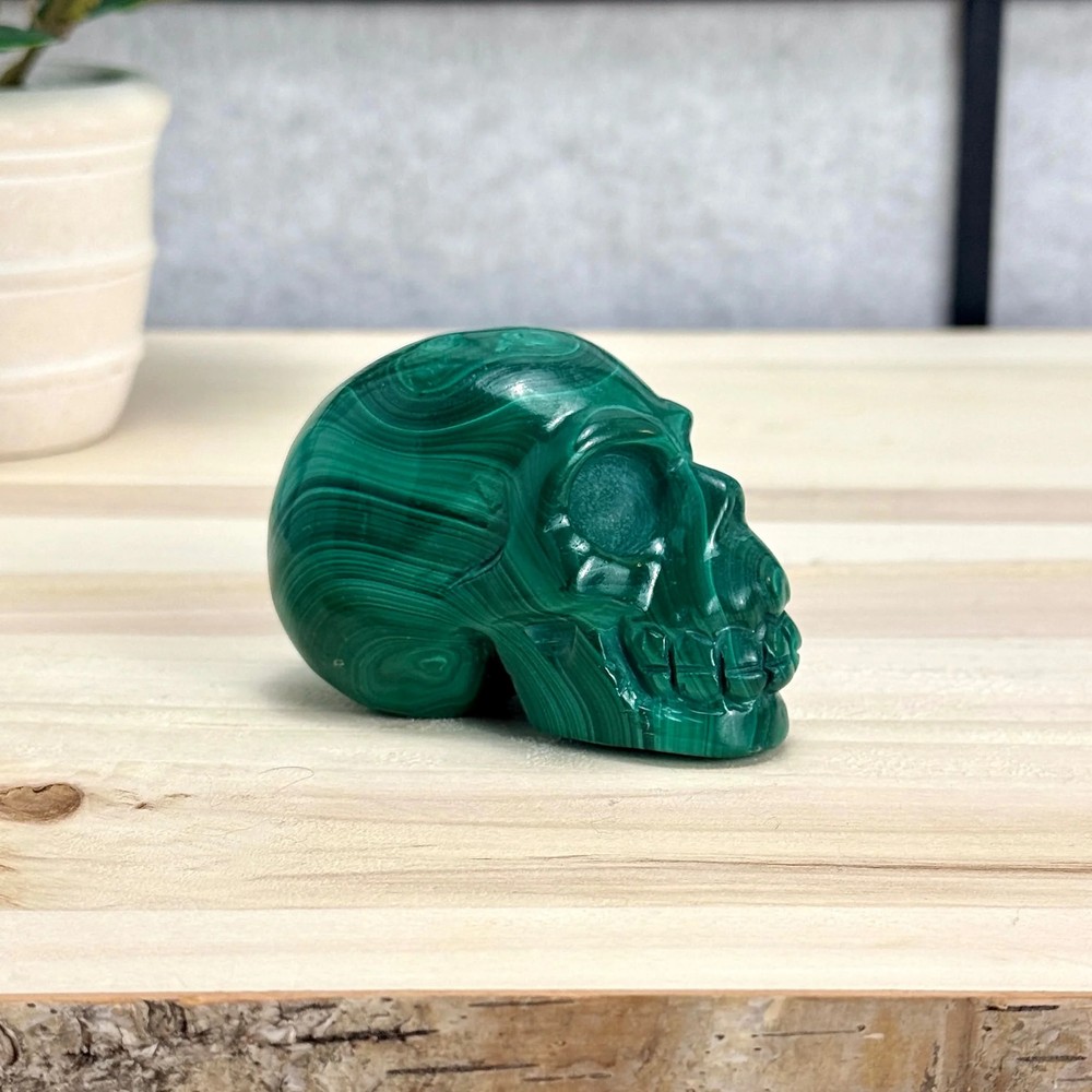 Malachite Skull Carving, 3.17 in.