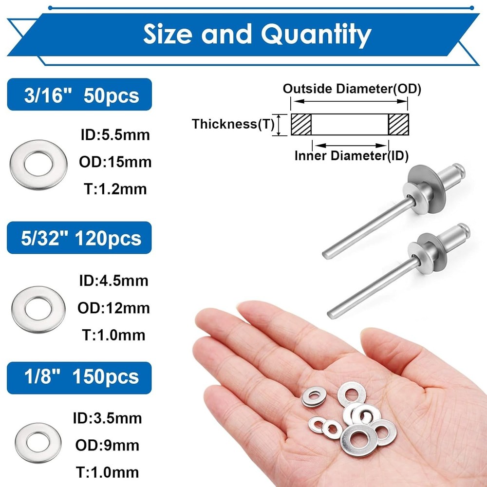 Versatile 320PCS Pop Rivet Washer Assortment - Secure Connections for All Uses