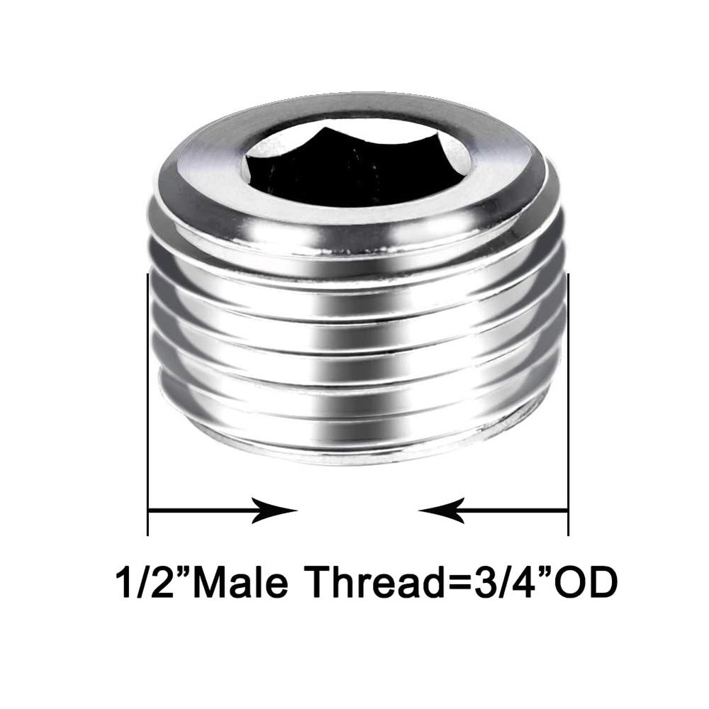 Joywayus 2Pcs Stainless Steel Internal Hex Countersunk 1/2"NPT-2PCS, Silver