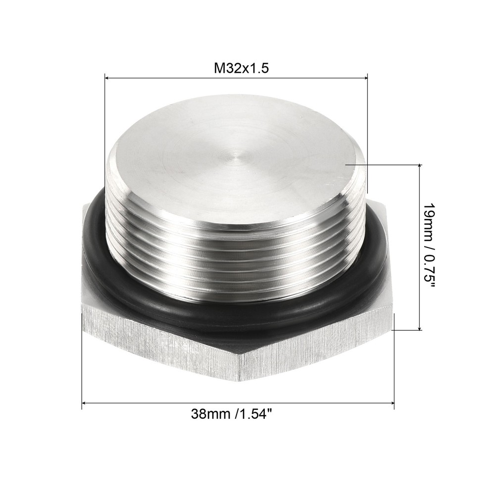 M32x1.5 Male Plug Stainless Steel Thread Hex Head Socket Solid Pipe Fitting