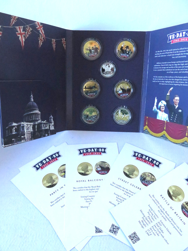VE Day 80th Anniversary 2025 Coin Collection Full Folder Set Folder Certificates