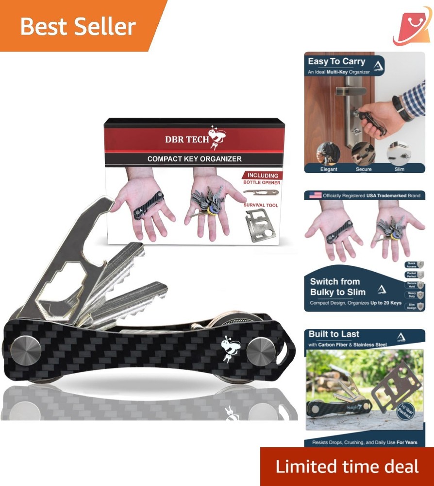 Compact Key Holder Carbon Fiber Multi-Key Organizer Slim Pocket Accessory