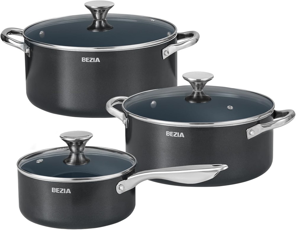 Induction Cookware Set 6-Piece, Stackable Kitchen Cooking Pots Set, 6qt 4.8qt &