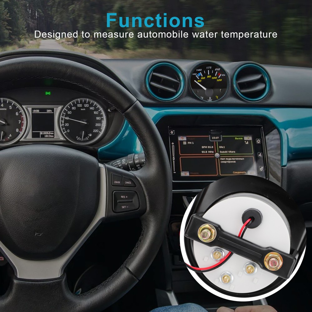 2'' 52mm Pointer Car Water Temp Temperature Gauge White light ℃&℉ with Sensor