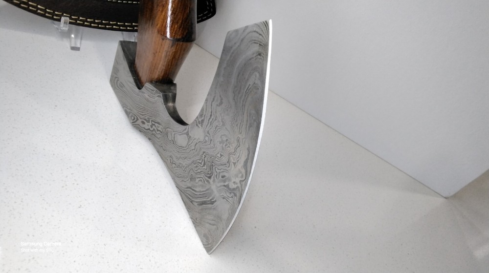 Damascus Hand Axe Hatchet Tomahawk Survival Walnut Wood Handle Leather Sheath