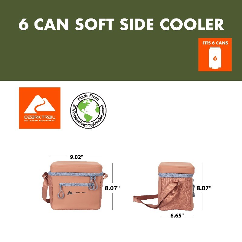 6-Can Soft-Sided Cooler W/ Removable Hard Liner Tan