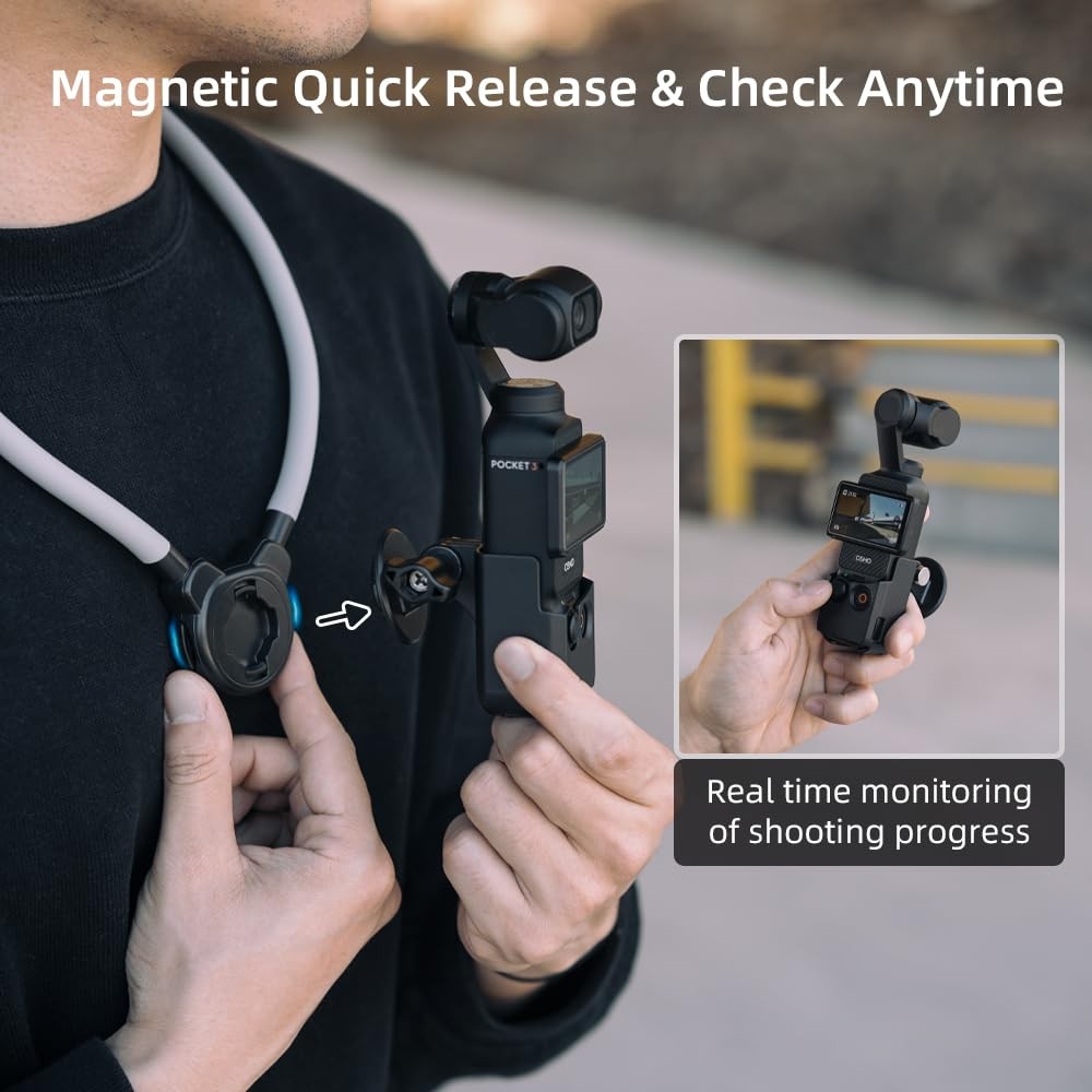 SUREWO Pocket 3 Magnetic Neck Mount,Extended Version Quick Release Black