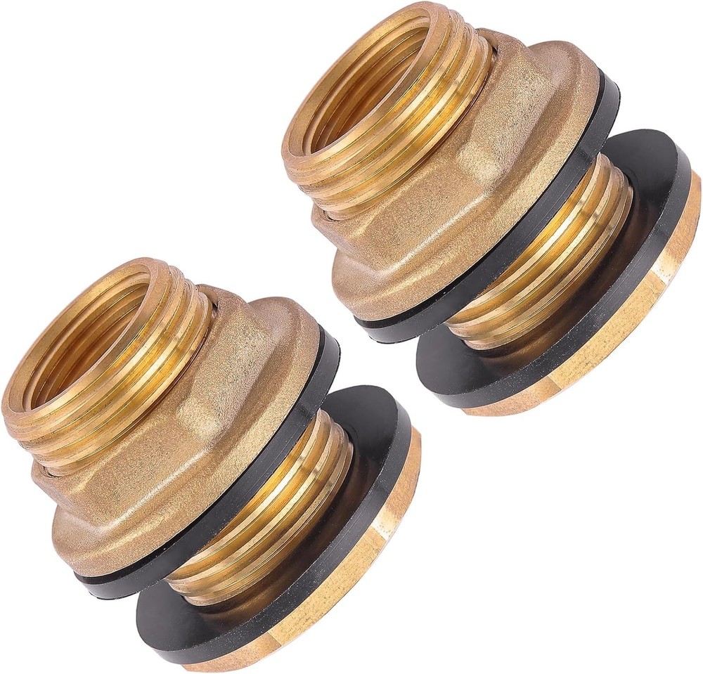 2pc Bulkhead Fitting, Solid Brass, Male Water Tank Connector for Rain Barrels