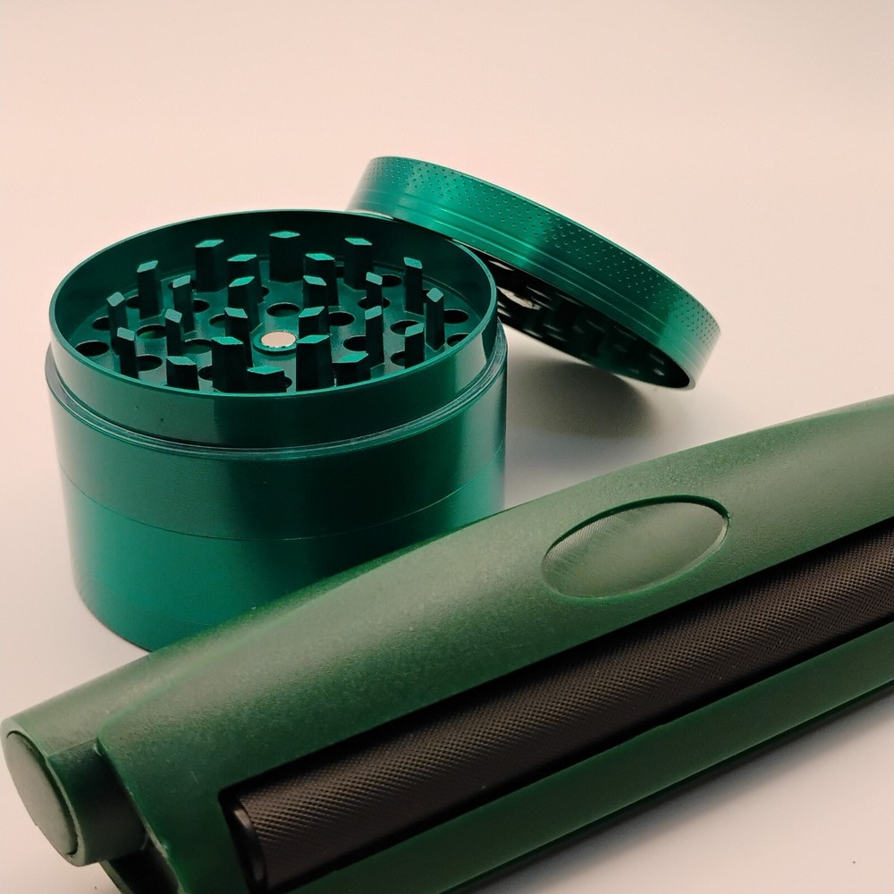 Set (2pcs) GREEN Pre Roll Grinder and King Size Rolling Machine