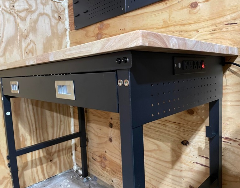 48 in Heavy Duty Workbench with Power Outlets Pegboard & Storage Drawer 2000 LB