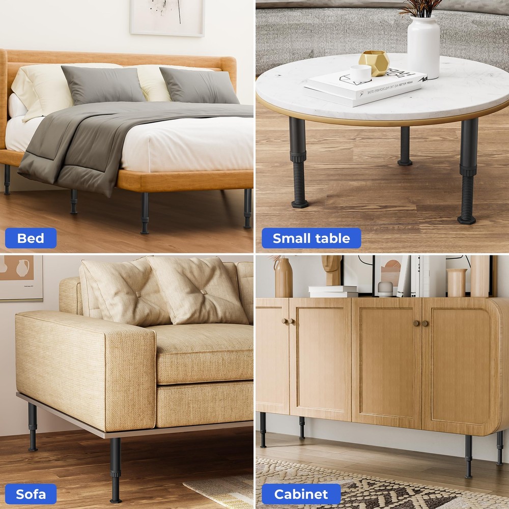 6 Pcs Adjustable Height Bed Legs 7.08-12.5 inch with Locking Ring, Bed Frame ...