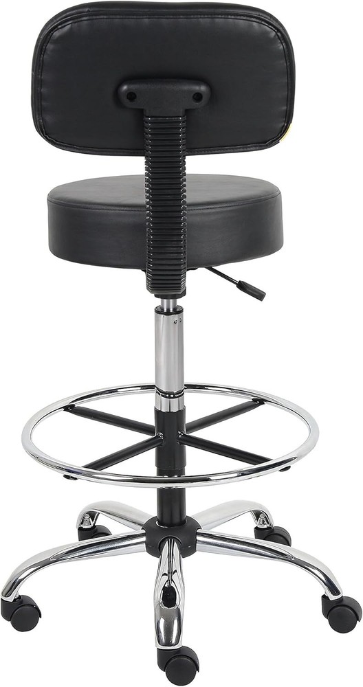 Durable Black Vinyl Drafting Stool with Adjustable Height & Plush Back Support
