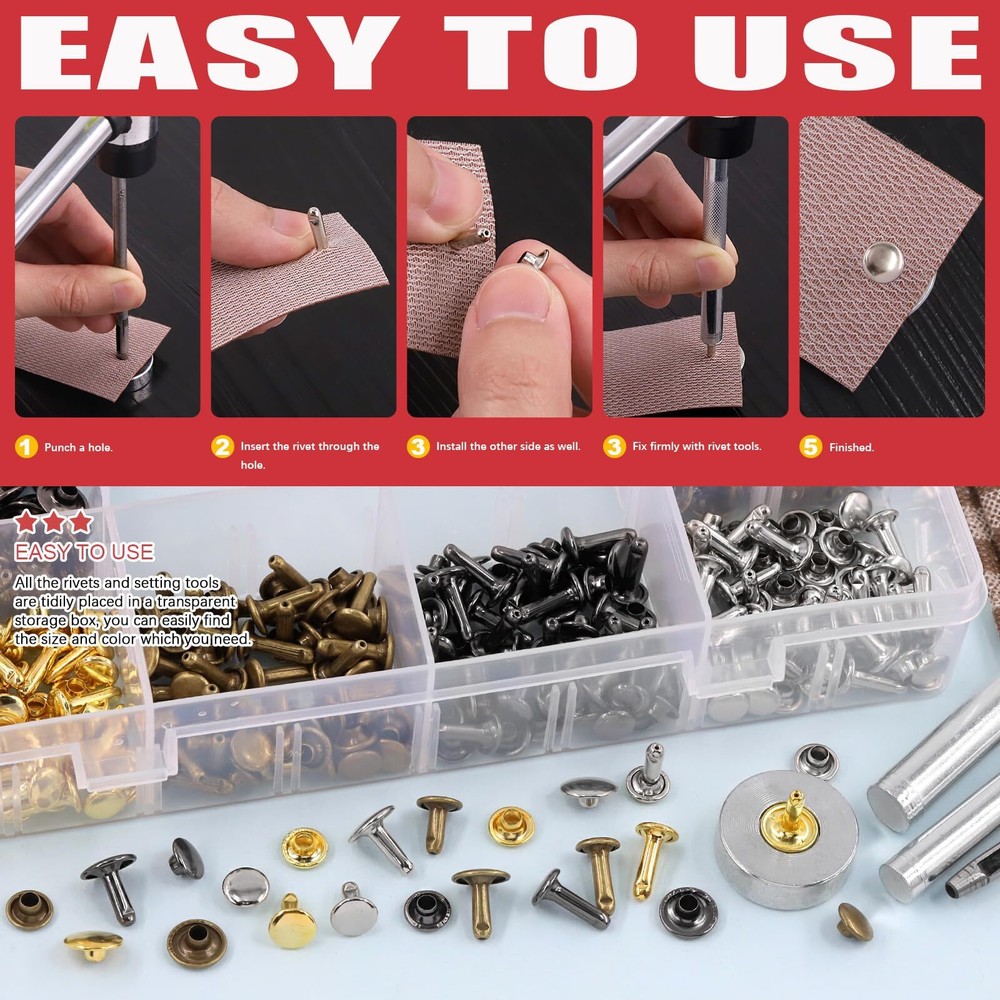 180 Sets 4 Colors Double Cap Rivets Leather Rivets Metal Studs Leather Studs ...