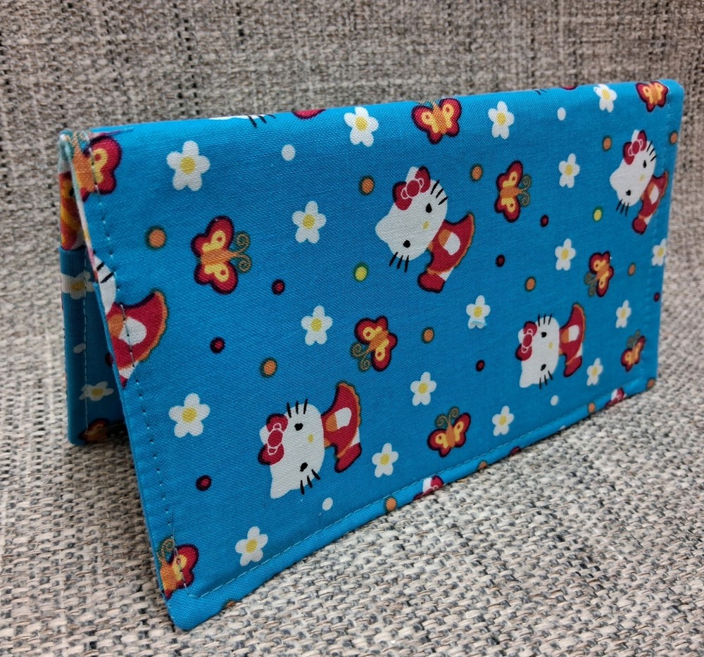 HELLO KITTY Blue Checkbook Cover Wallet Document Coupon Holder HAND Made Ready