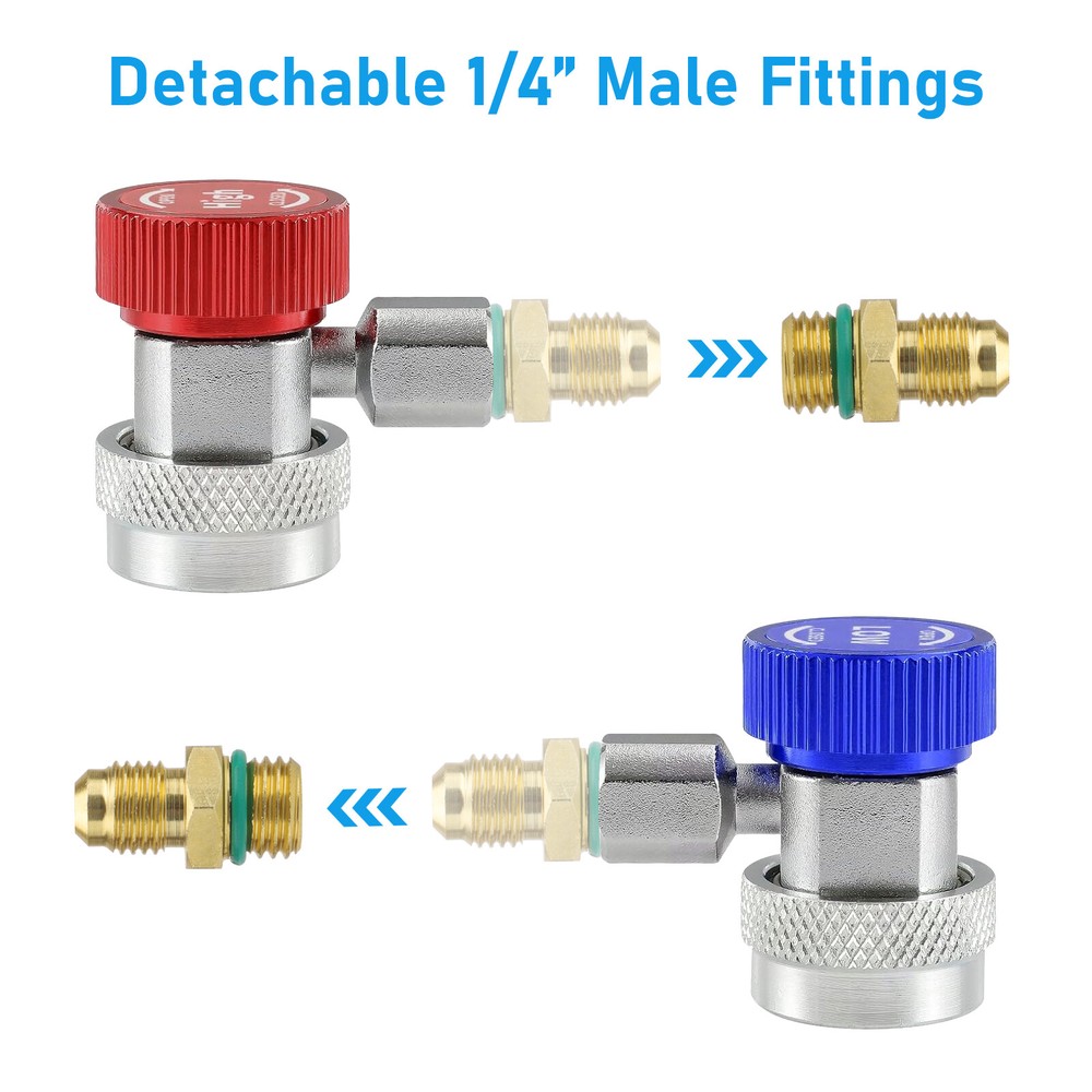 2x R134A Quick Coupler Adapter, Adjustable HP & LP Connector for Car AC System