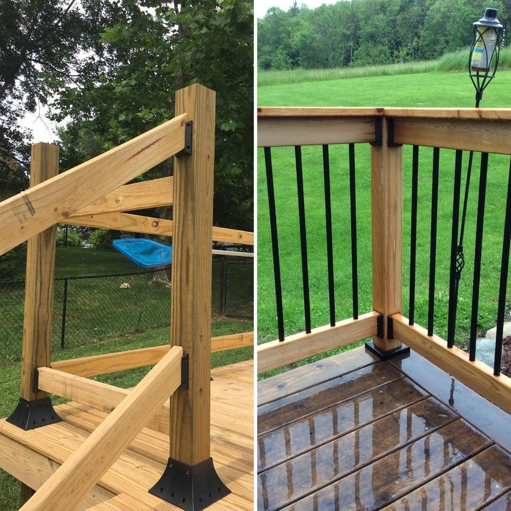 Deck Railing Brackets for 2x4 Wood Posts with Screws 4 Pack