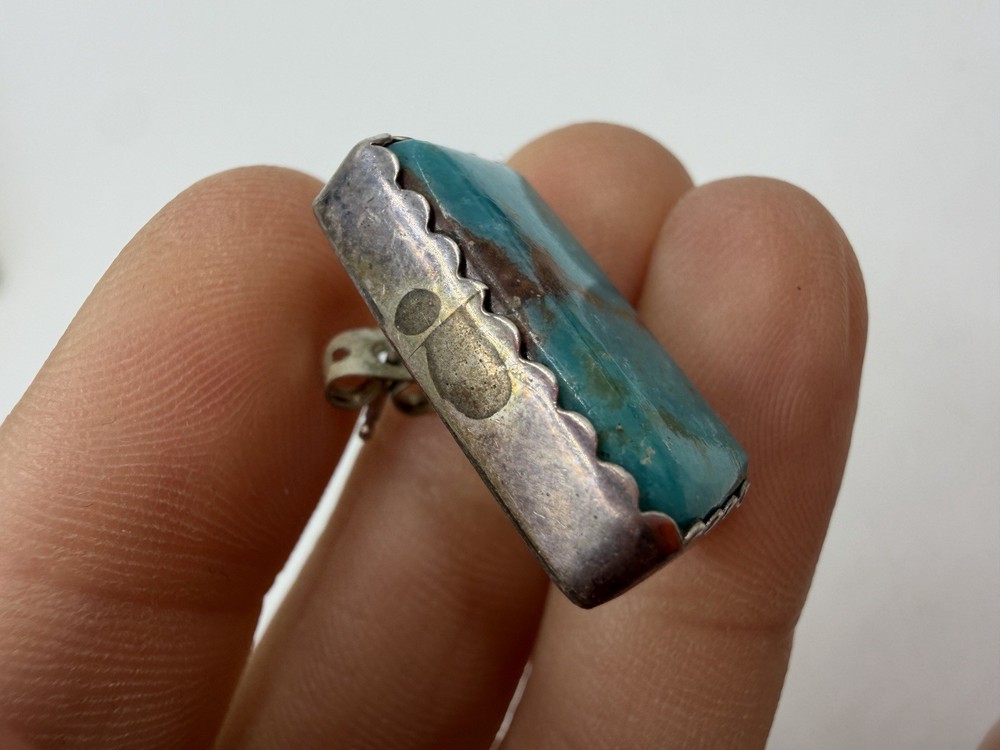 Silver Earrings Native American Signed Rectangle Turquoise Dennis Ramone CQ