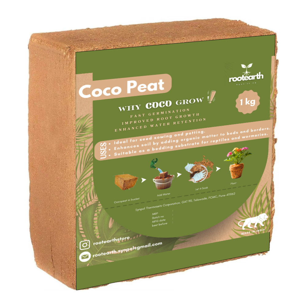 RootEarth Coco Peat Block 2.2lb Expands 10lb Low EC Washed Coir Growing Medium